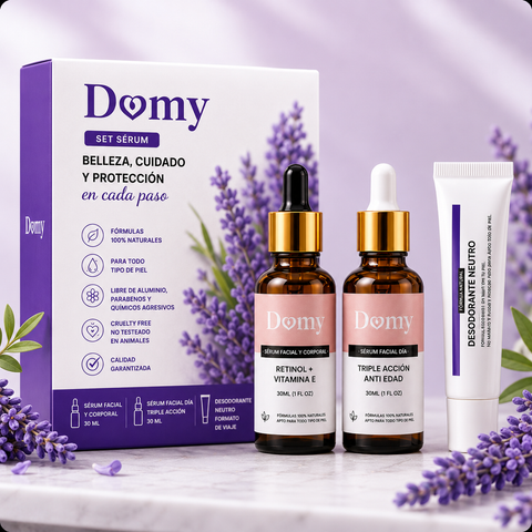 Set Sérum Domy — Retinol + Vitamina E, Triple Acción Anti Edad y Desodorante Neutro
