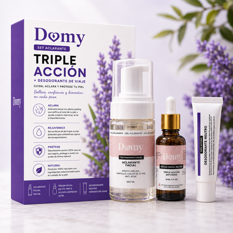Set Aclarante Triple Acción — Aclarante Facial, Sérum de Día Anti Edad y Desodorante Neutro