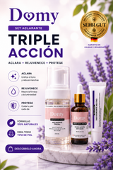 Set Aclarante Triple Acción — Aclarante Facial, Sérum de Día Anti Edad y Desodorante Neutro
